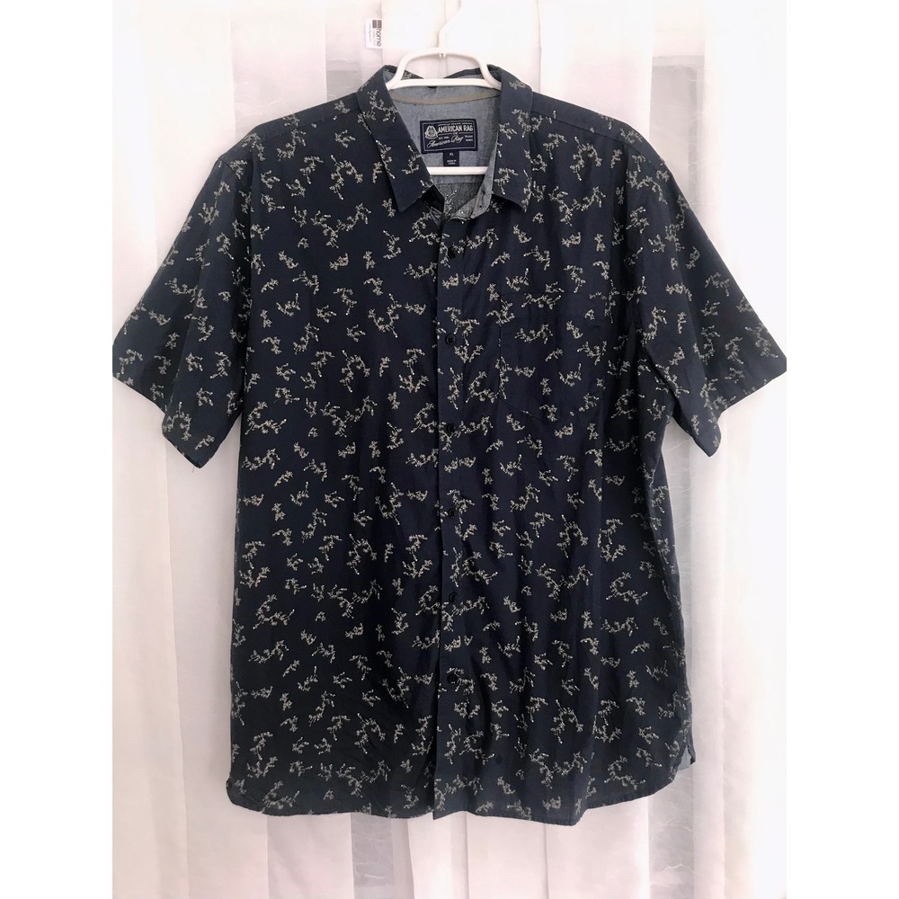 American Rag‎ Mens XL Navy Blue Floral Sprig Print Cotton Button Down